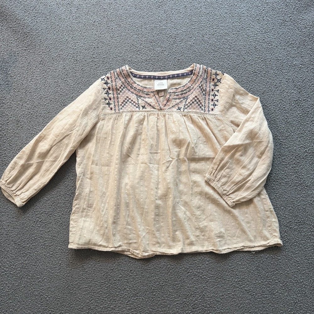 Knox Rose Boho Embroidered Blouse Cream Cotton Peasant Top Medium Cottagecore